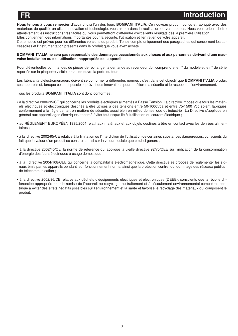Fr introduction | Bompani BO243EA/E User Manual | Page 39 / 72