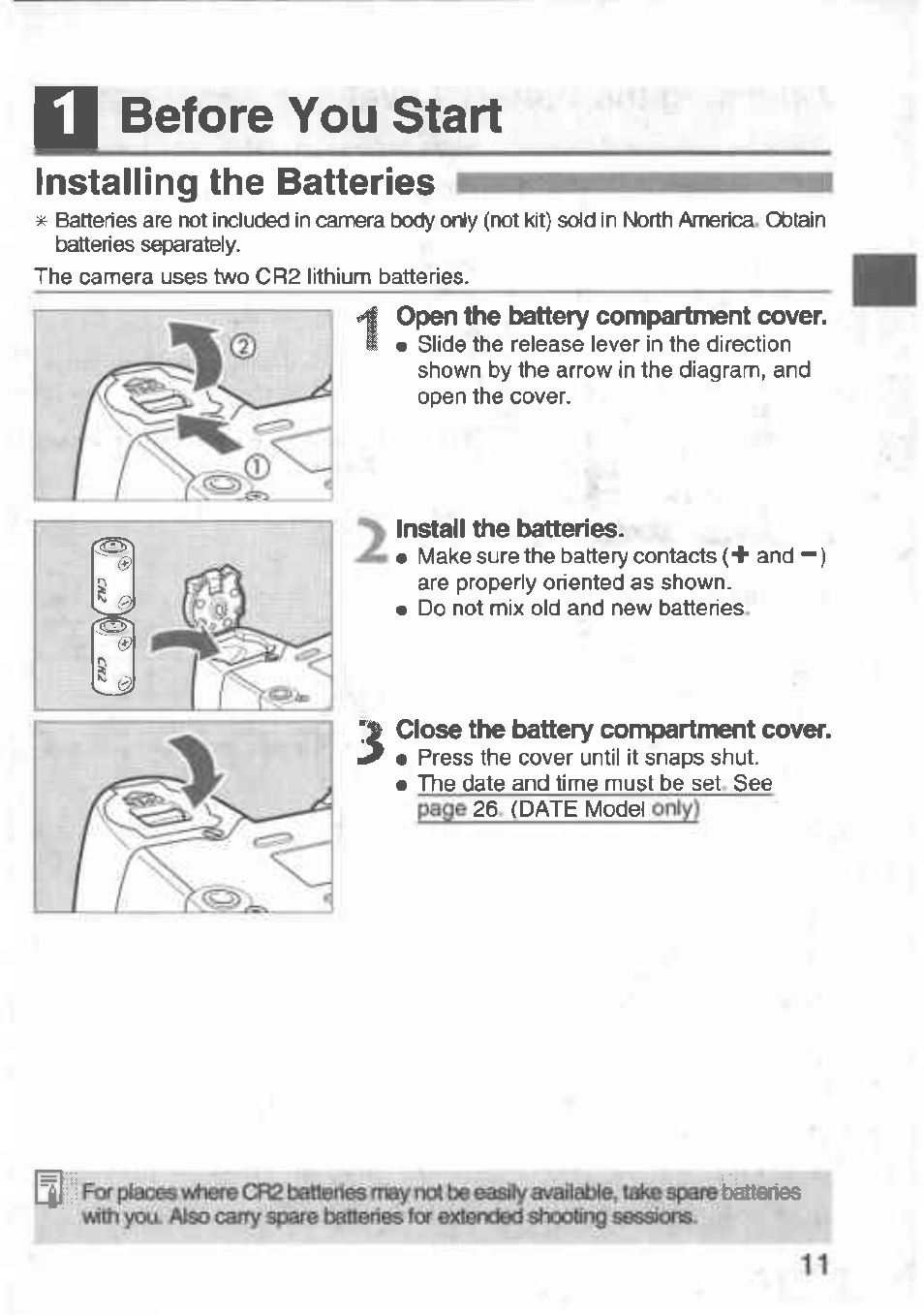 Installing the batteries, I install the batteries, Close the battery compartment cover | Before you start | Canon Rebel T2 300X User Manual | Page 13 / 54