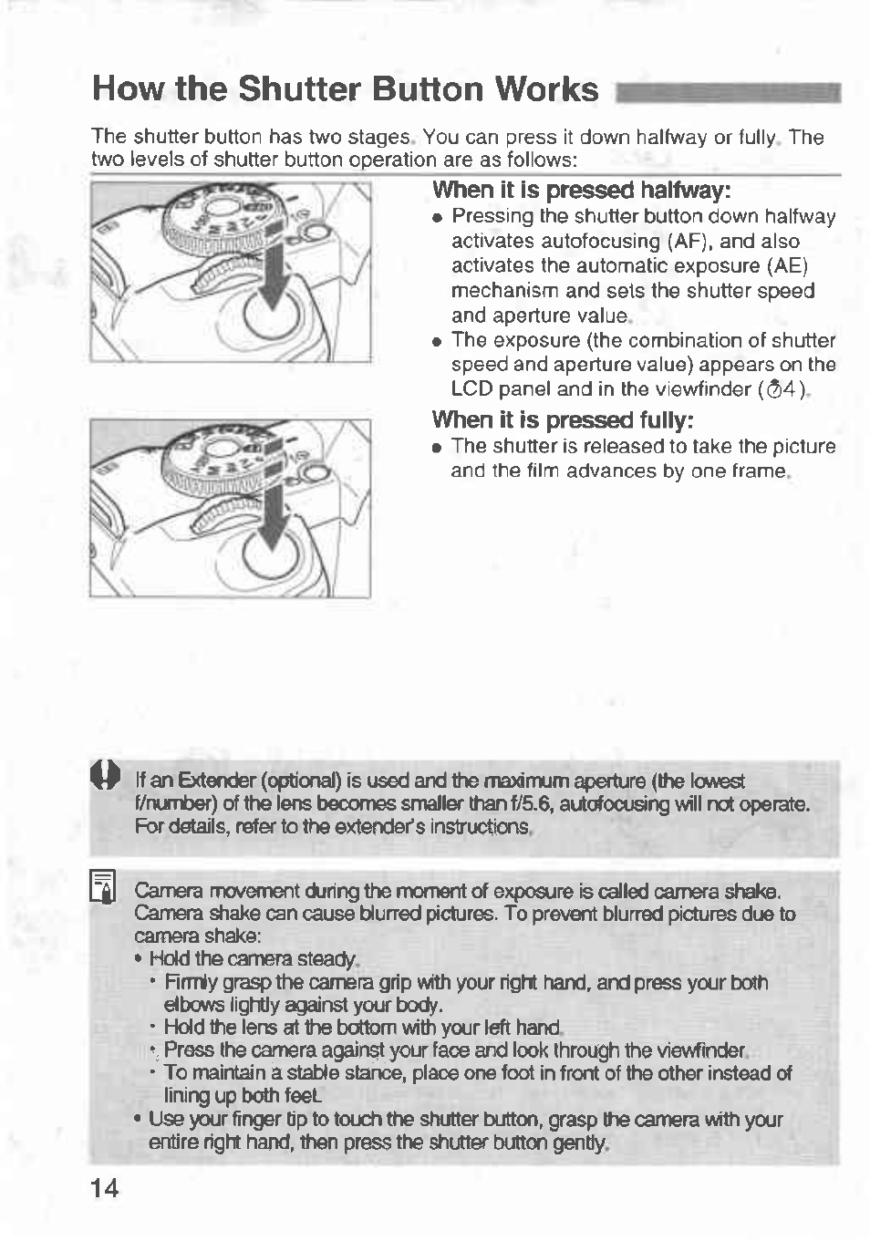 How the shutter button works | Canon Rebel T2 300X User Manual | Page 16 / 54