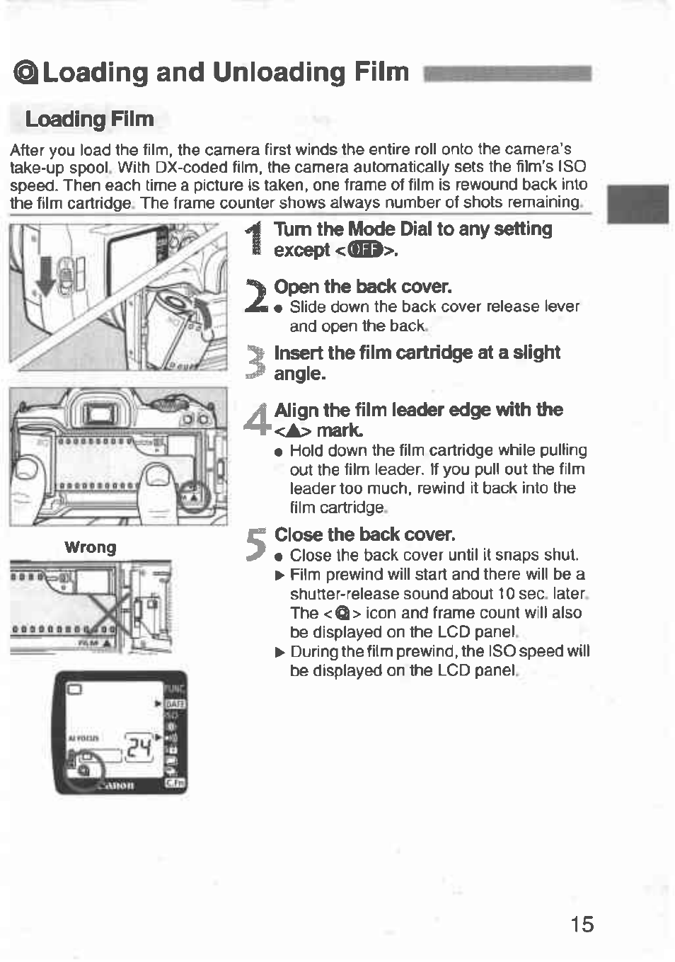 Loading and unloading film, Loading film, Q loading and unloading film | Canon Rebel T2 300X User Manual | Page 17 / 54