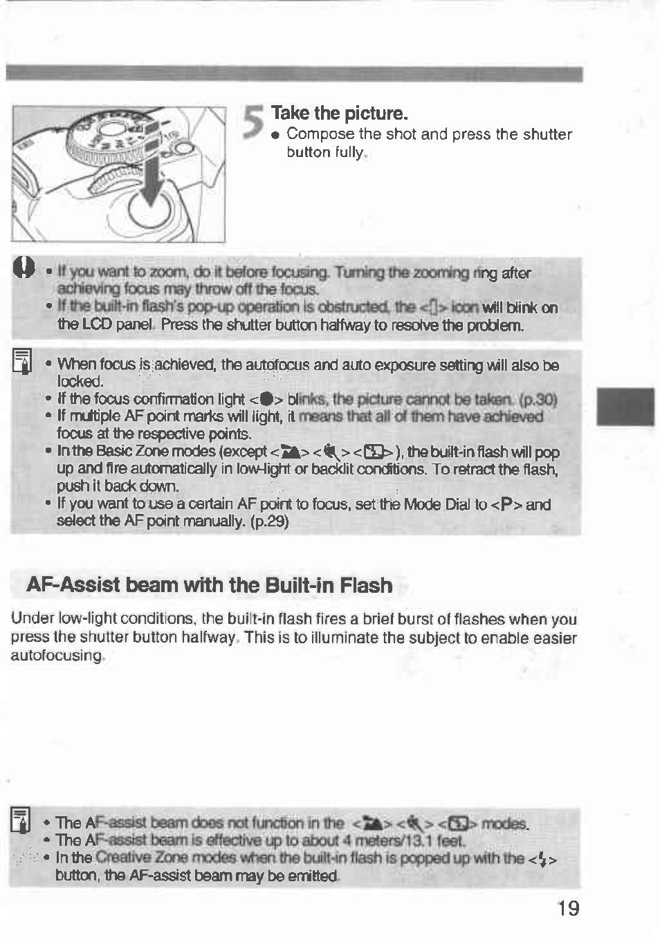 Af-assist beam with the built-in flash | Canon Rebel T2 300X User Manual | Page 21 / 54