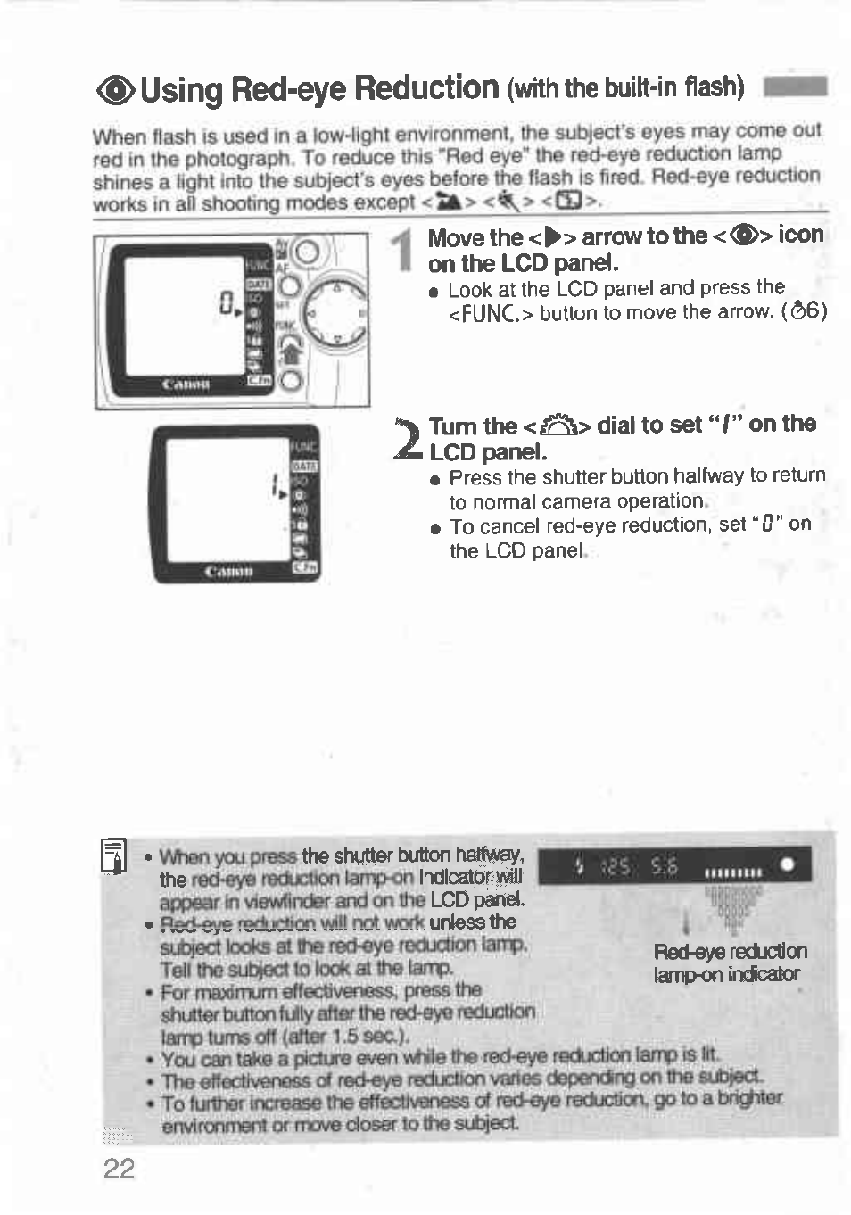 Using red-eye reduction (with the built-in flash), I "r, Using red-eye reduction | With the built-in flash) | Canon Rebel T2 300X User Manual | Page 24 / 54