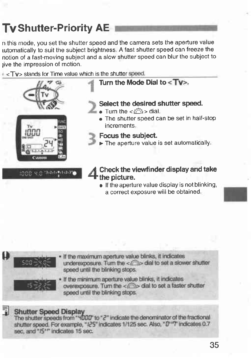 Shutter speed i, Tv shutter-priority ae | Canon Rebel T2 300X User Manual | Page 37 / 54