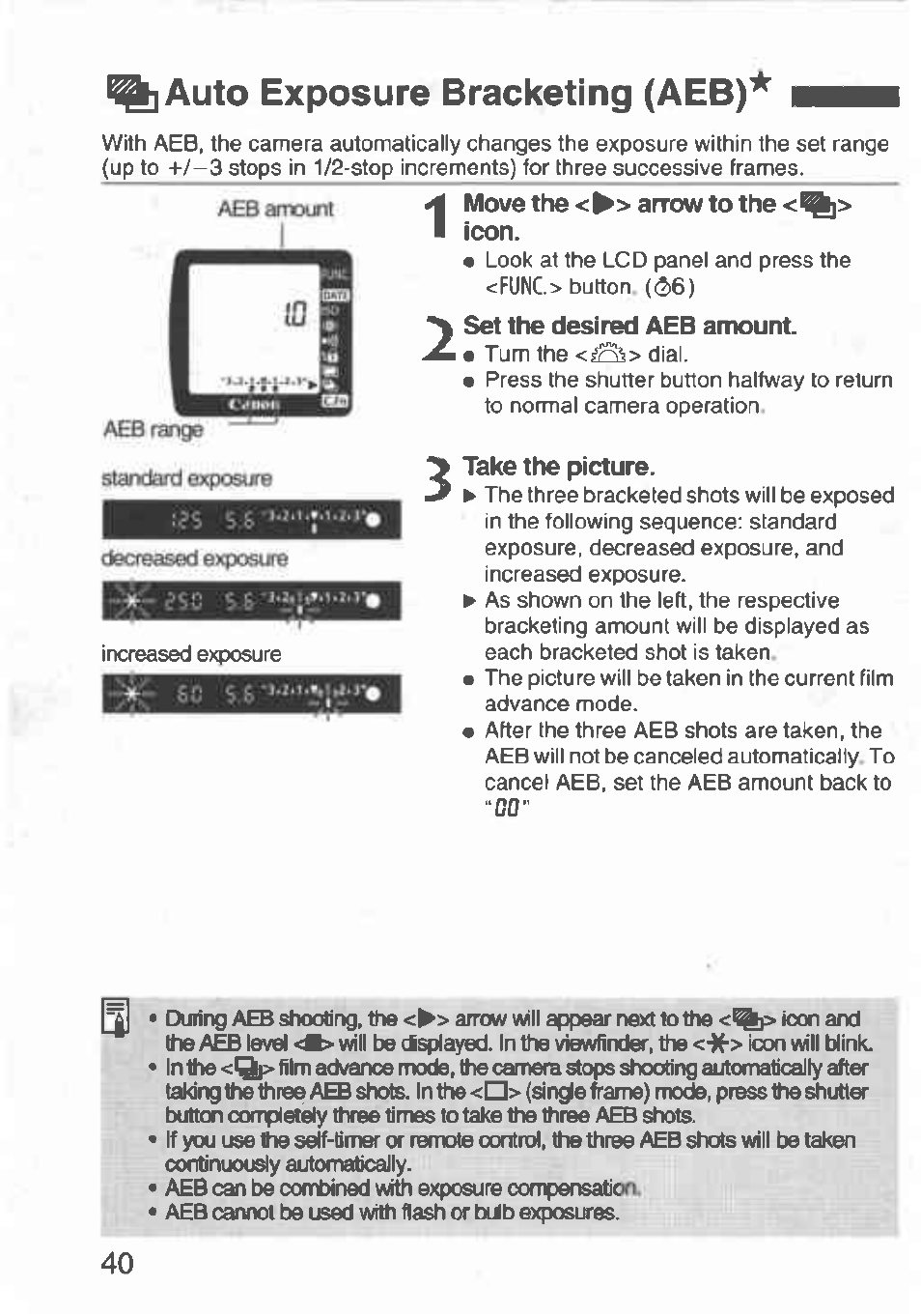 Auto exposure bracketing (aeb) | Canon Rebel T2 300X User Manual | Page 42 / 54