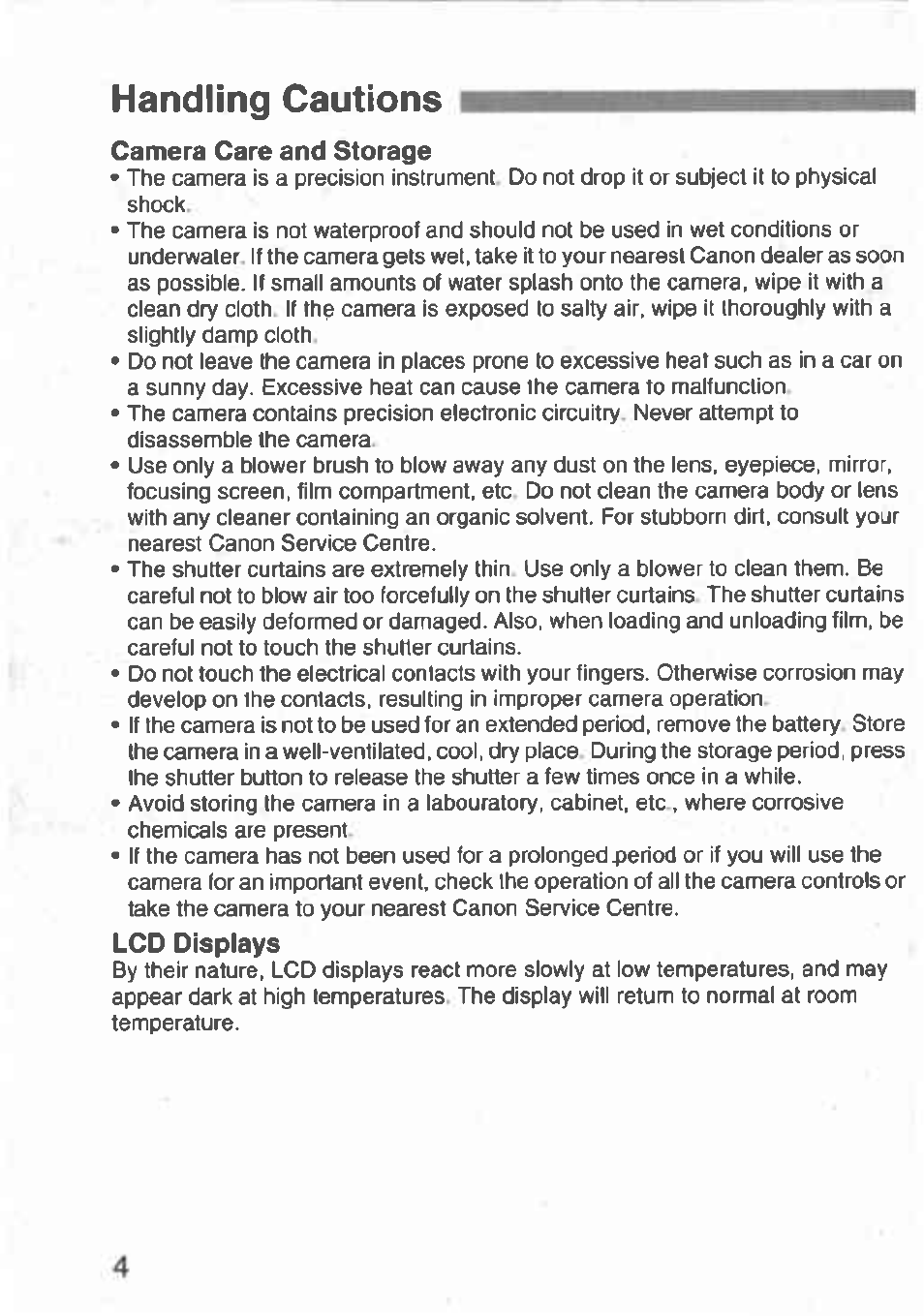 Handling cautions | Canon Rebel T2 300X User Manual | Page 6 / 54