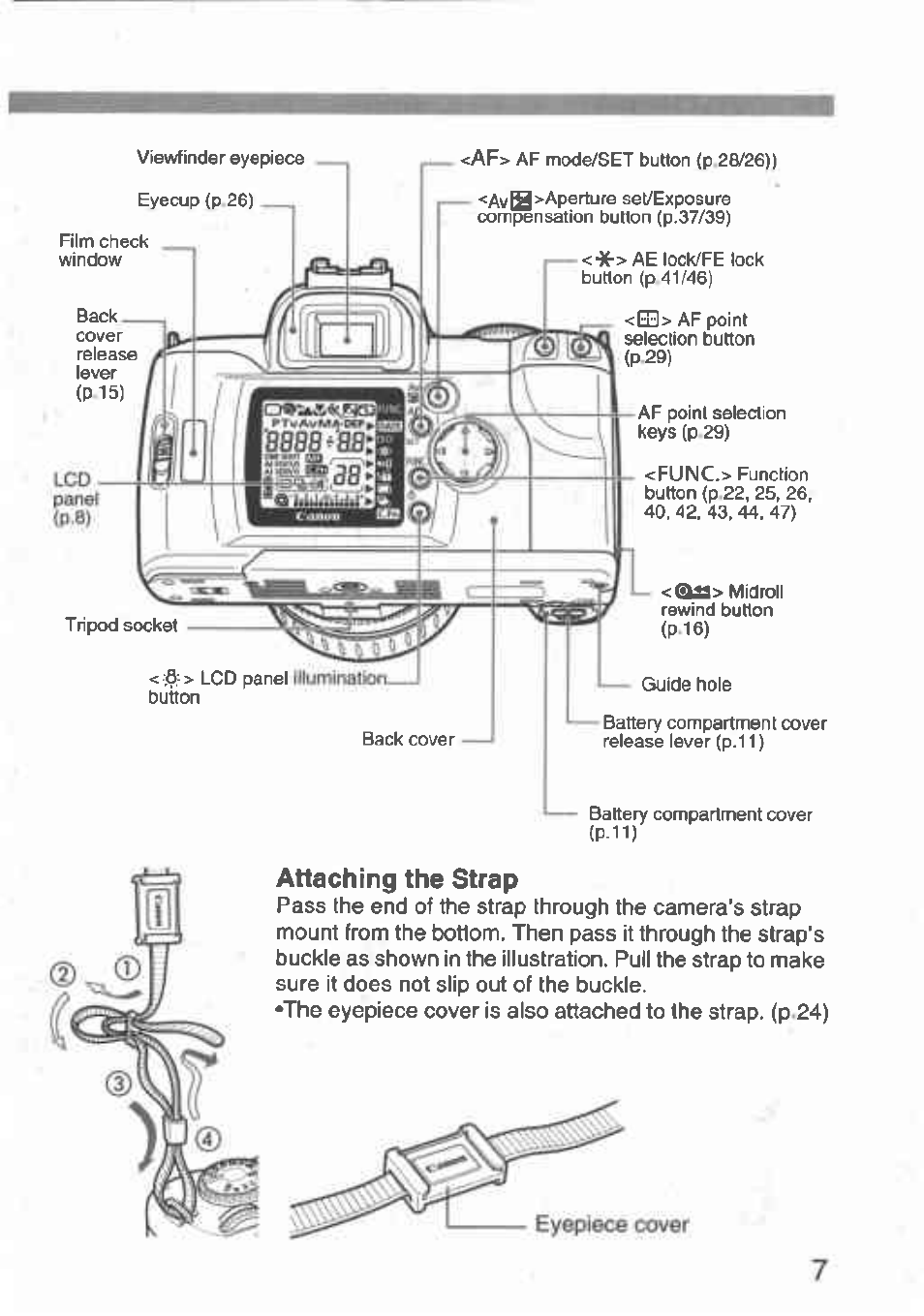 Attaching the strap | Canon Rebel T2 300X User Manual | Page 9 / 54
