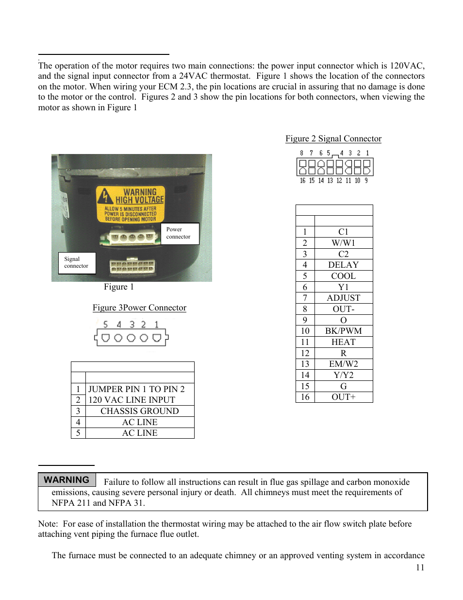 Signal connector, Power connector, Ecm motor connections | Venting | Boyertown Regal Oil Fired Furnace Variable Speed 2 Stage ECM Motor User Manual | Page 11 / 32