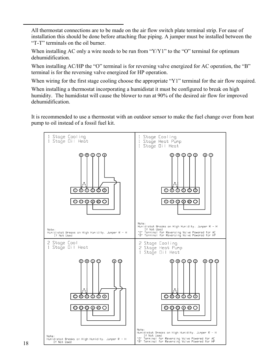 Thermostat wiring connections | Boyertown Regal Oil Fired Furnace Variable Speed 2 Stage ECM Motor User Manual | Page 18 / 32