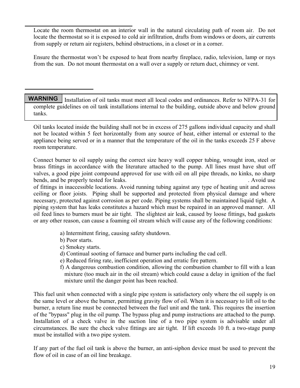 Thermostat wiring connections, Oil tank and piping | Boyertown Regal Oil Fired Furnace Variable Speed 2 Stage ECM Motor User Manual | Page 19 / 32