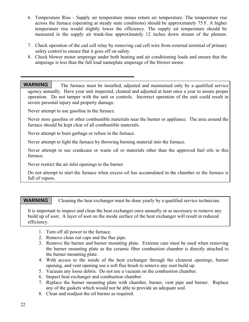 Operating and maintenance instructions | Boyertown Regal Oil Fired Furnace Variable Speed 2 Stage ECM Motor User Manual | Page 22 / 32
