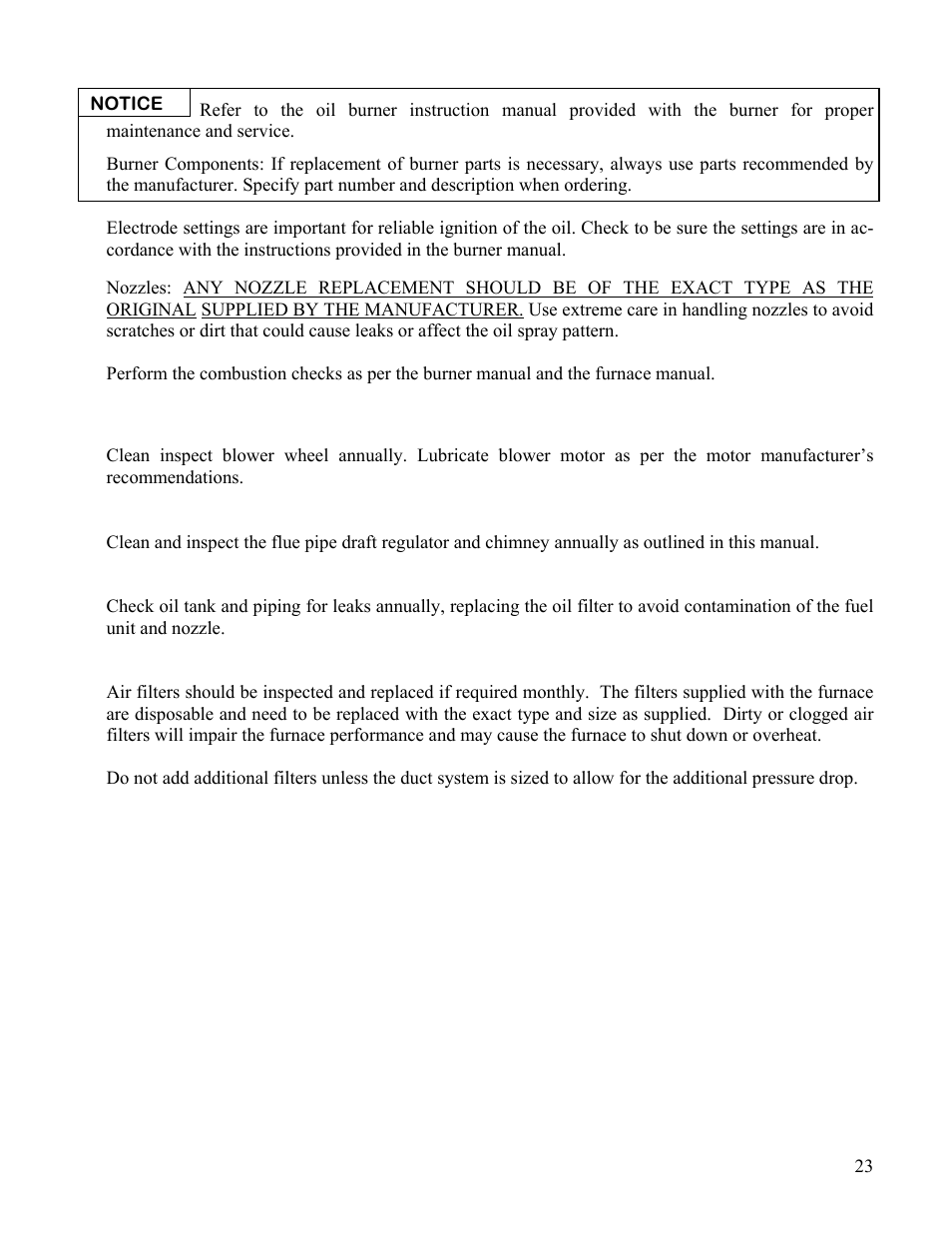 Boyertown Regal Oil Fired Furnace Variable Speed 2 Stage ECM Motor User Manual | Page 23 / 32