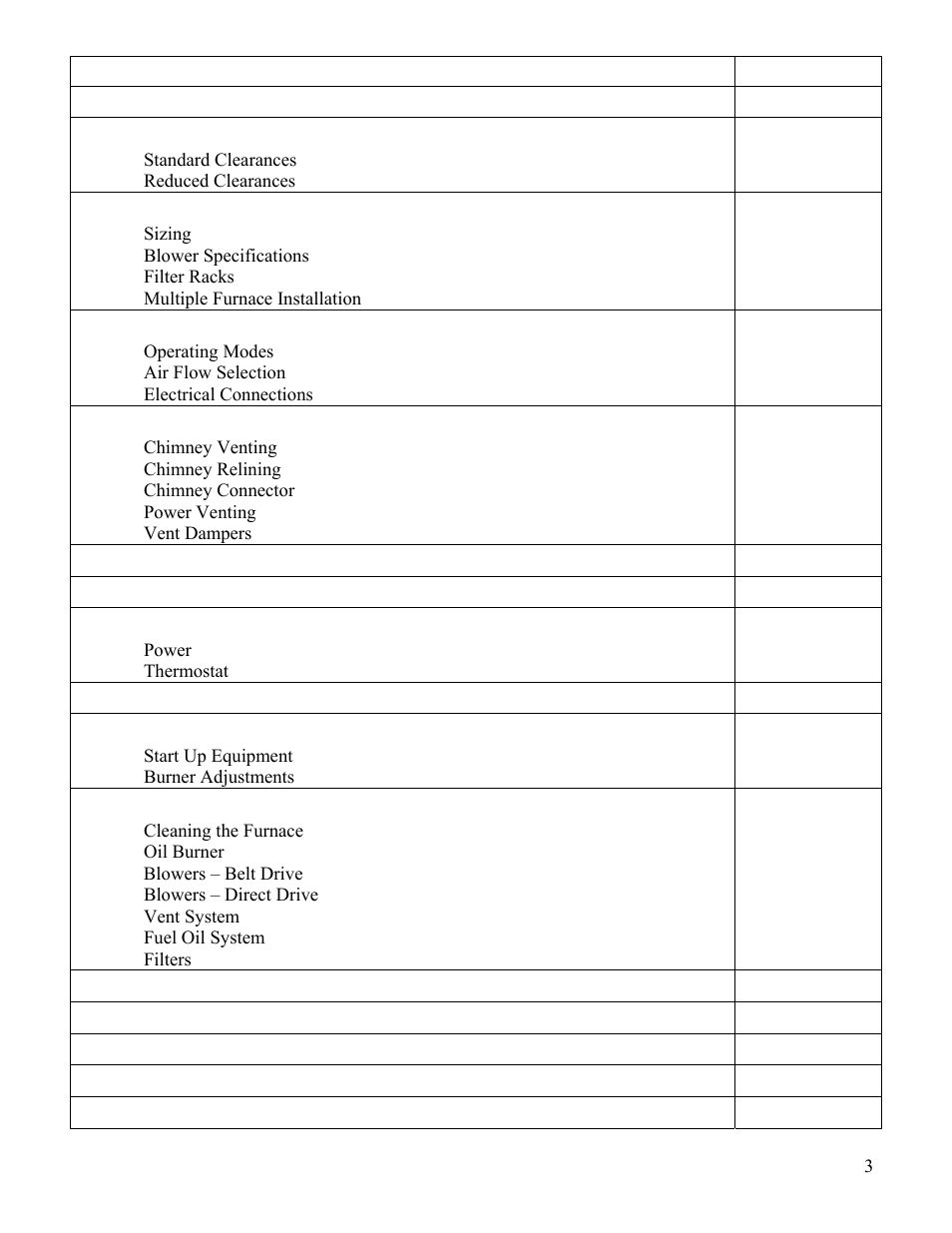 Table of contents page no | Boyertown Regal Oil Fired Furnace Variable Speed 2 Stage ECM Motor User Manual | Page 3 / 32
