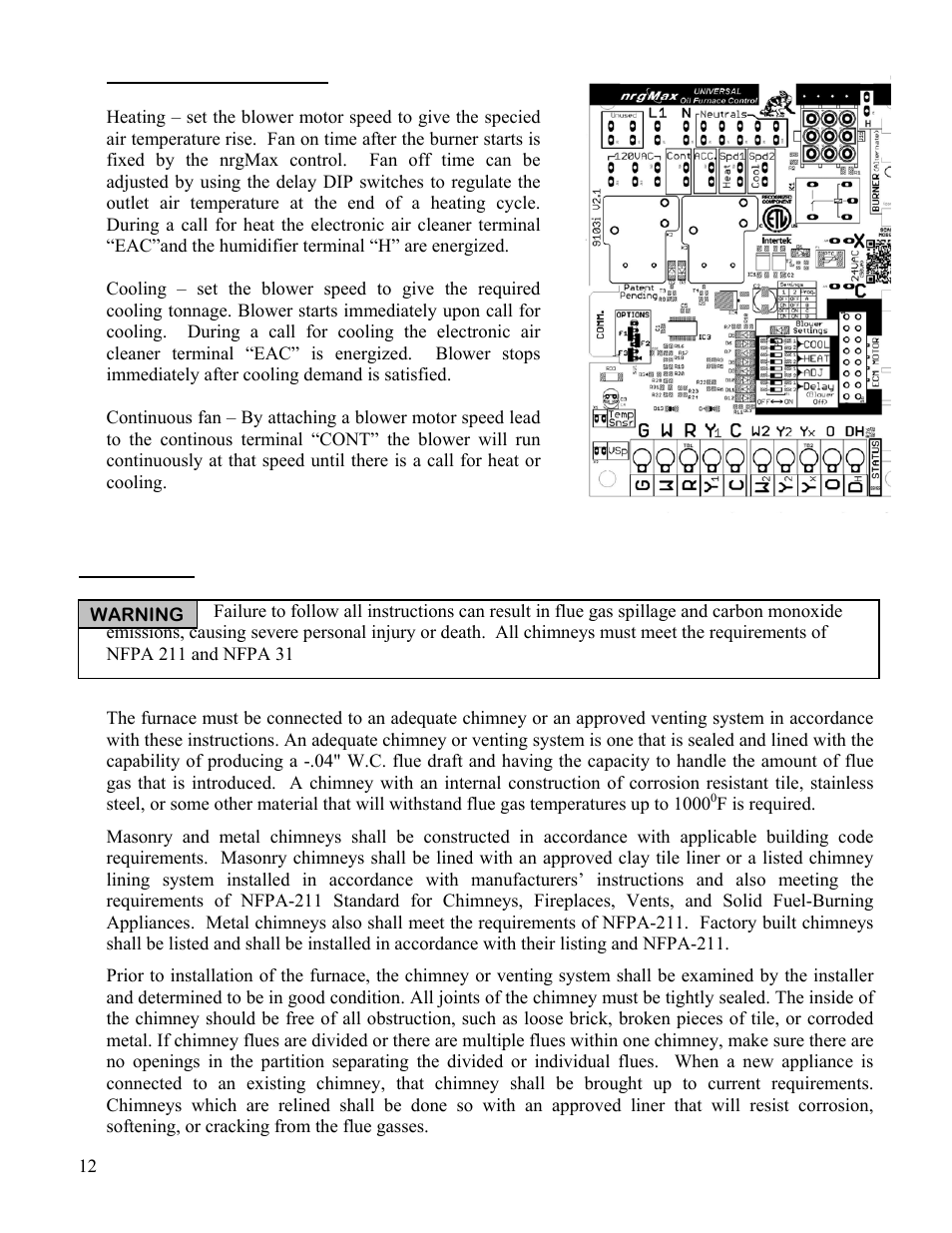 Psc motor air flow, Venting | Boyertown Regal Oil Furnace Nrg Max User Manual | Page 12 / 36