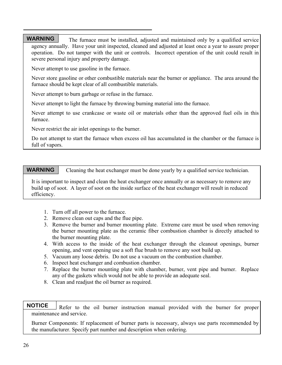 Operating and maintenance instructions | Boyertown Regal Oil Furnace Nrg Max User Manual | Page 26 / 36