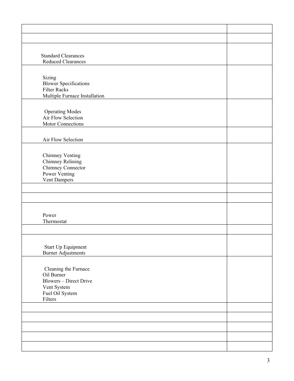 Table of contents page no | Boyertown Regal Oil Furnace Nrg Max User Manual | Page 3 / 36