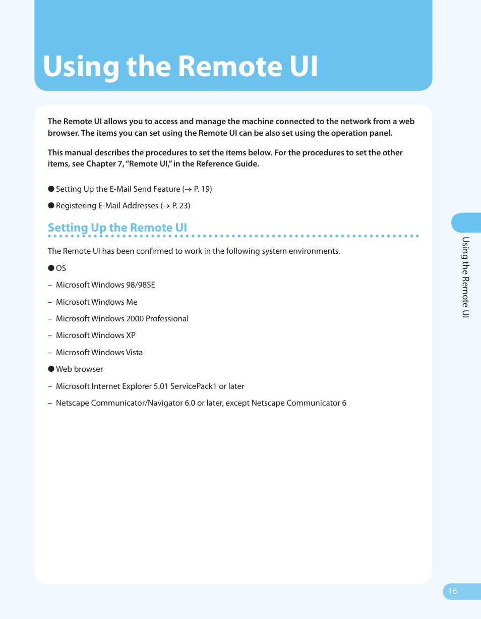Using the remote ui, Setting up the remote ui | Canon ImageCLASS MF4690 User Manual | Page 17 / 36