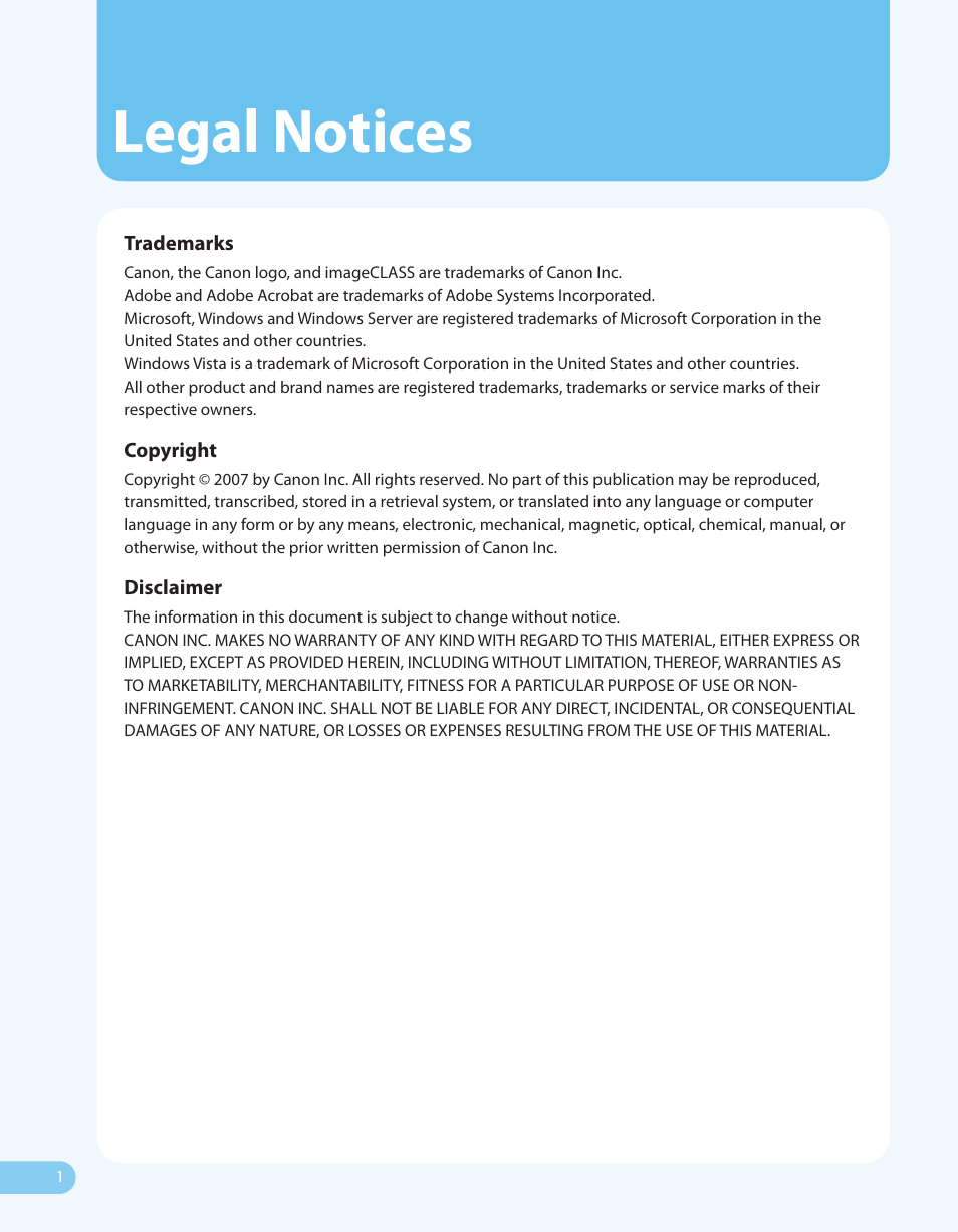 Legal notices | Canon ImageCLASS MF4690 User Manual | Page 2 / 36
