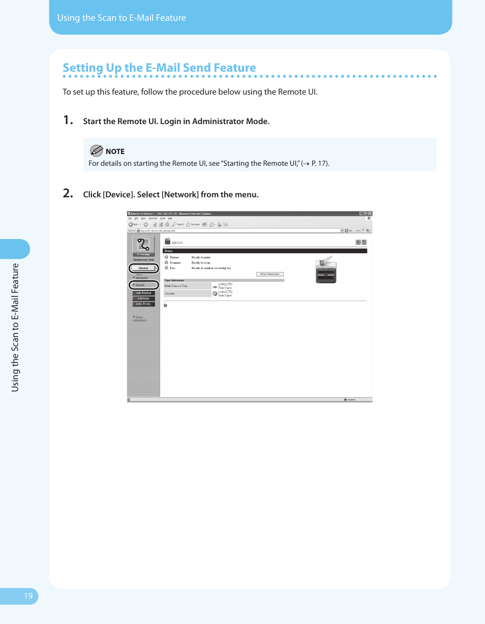 Setting up the e-mail send feature | Canon ImageCLASS MF4690 User Manual | Page 20 / 36