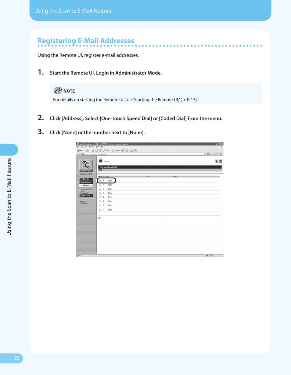 Registering e-mail addresses | Canon ImageCLASS MF4690 User Manual | Page 24 / 36
