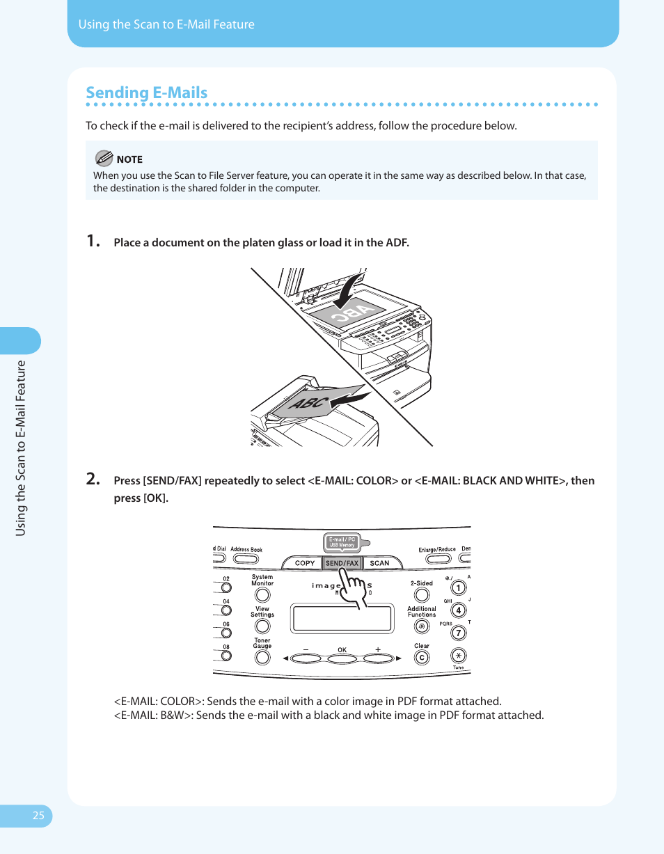 Sending e-mails | Canon ImageCLASS MF4690 User Manual | Page 26 / 36