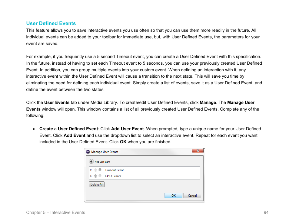User defined events | BrightSign BrightAuthor User Guide v.4.1.1 User Manual | Page 102 / 190