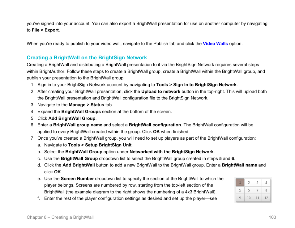 Creating a brightwall on the brightsign network | BrightSign BrightAuthor User Guide v.4.1.1 User Manual | Page 111 / 190