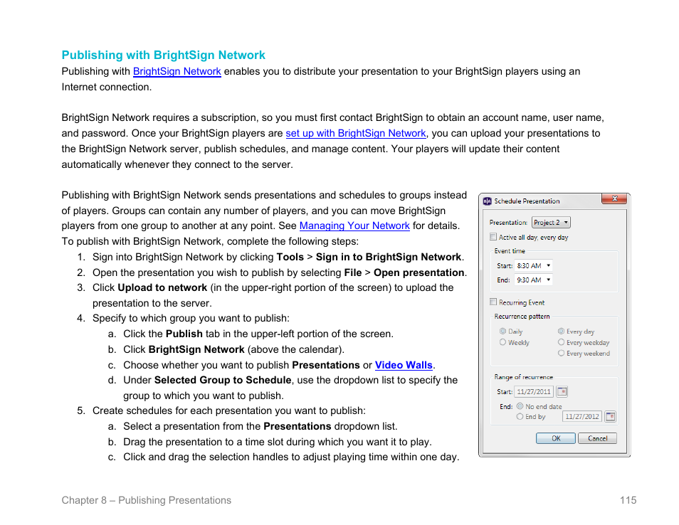 Publishing with brightsign network, Publishing with brightsign, Network | BrightSign BrightAuthor User Guide v.4.1.1 User Manual | Page 123 / 190