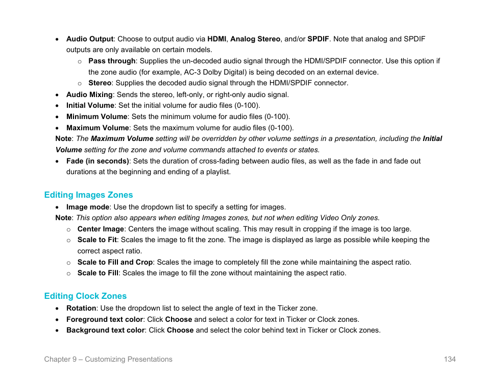 Editing images zones, Editing clock zones | BrightSign BrightAuthor User Guide v.4.1.1 User Manual | Page 142 / 190
