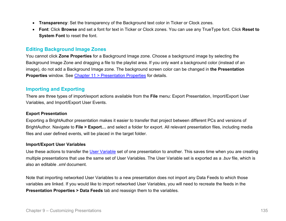 Editing background image zones, Importing and exporting | BrightSign BrightAuthor User Guide v.4.1.1 User Manual | Page 143 / 190