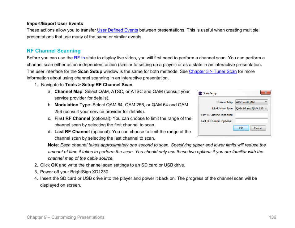 Rf channel scanning, Rf channel scan, Ed a | Channel scan | BrightSign BrightAuthor User Guide v.4.1.1 User Manual | Page 144 / 190