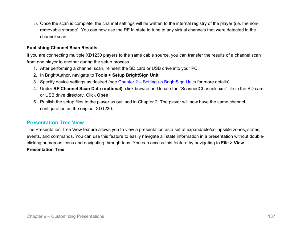 Presentation tree view, Publishing channel scan results | BrightSign BrightAuthor User Guide v.4.1.1 User Manual | Page 145 / 190