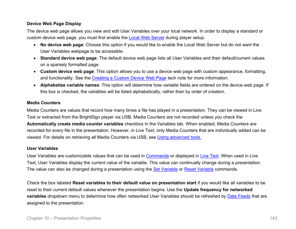 User, Create your user variable(s), User variable | User variables, Media counters | BrightSign BrightAuthor User Guide v.4.1.1 User Manual | Page 151 / 190