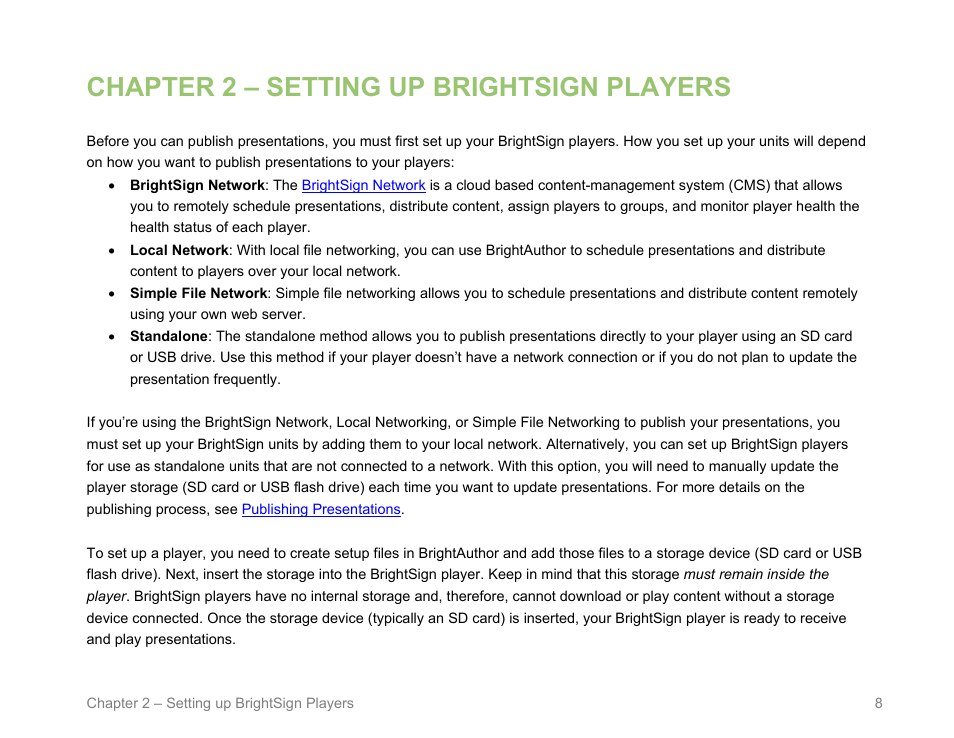 Chapter 2 – setting up brightsign players, Appropriate setup files | BrightSign BrightAuthor User Guide v.4.1.1 User Manual | Page 16 / 190