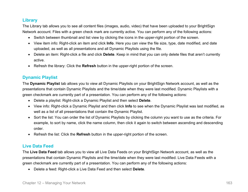 Library, Dynamic playlist, Live data feed | Using advanced tools | BrightSign BrightAuthor User Guide v.4.1.1 User Manual | Page 171 / 190