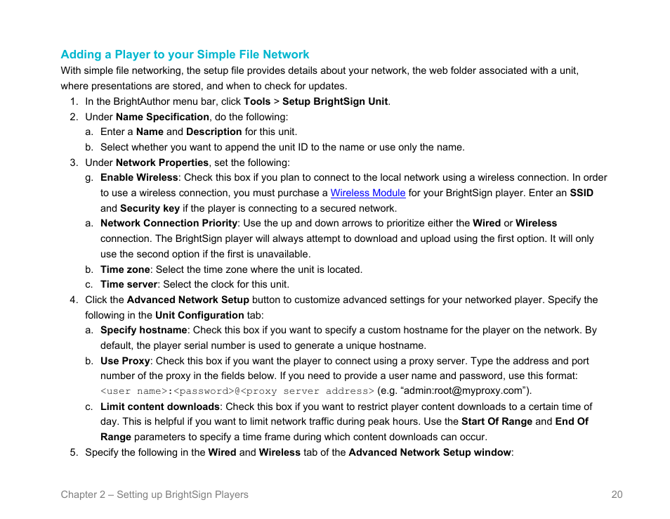Adding a player to your simple file network | BrightSign BrightAuthor User Guide v.4.1.1 User Manual | Page 28 / 190