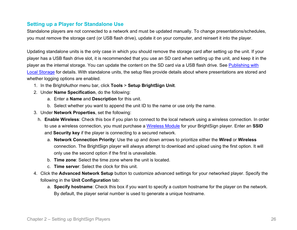 Setting up a player for standalone use | BrightSign BrightAuthor User Guide v.4.1.1 User Manual | Page 34 / 190