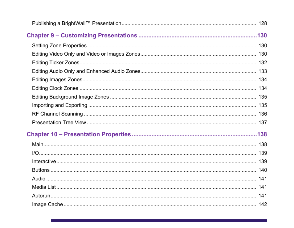 Chapter 9 – customizing presentations, Chapter 10 – presentation properties | BrightSign BrightAuthor User Guide v.4.1.1 User Manual | Page 6 / 190