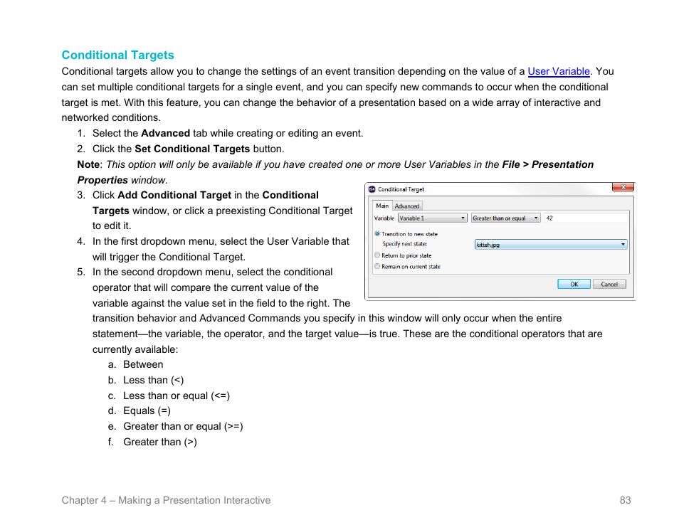 Conditional targets | BrightSign BrightAuthor User Guide v.4.1.1 User Manual | Page 91 / 190