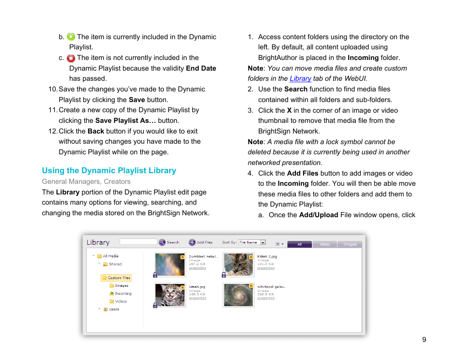 Using the dynamic playlist library | BrightSign Network WebUI User Guide v.3.9 User Manual | Page 13 / 47
