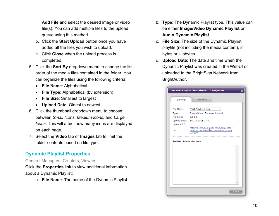 Dynamic playlist properties | BrightSign Network WebUI User Guide v.3.9 User Manual | Page 14 / 47