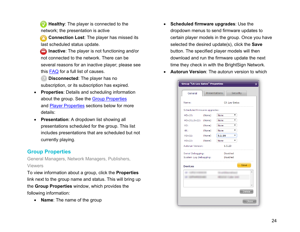 Group properties | BrightSign Network WebUI User Guide v.3.9 User Manual | Page 28 / 47