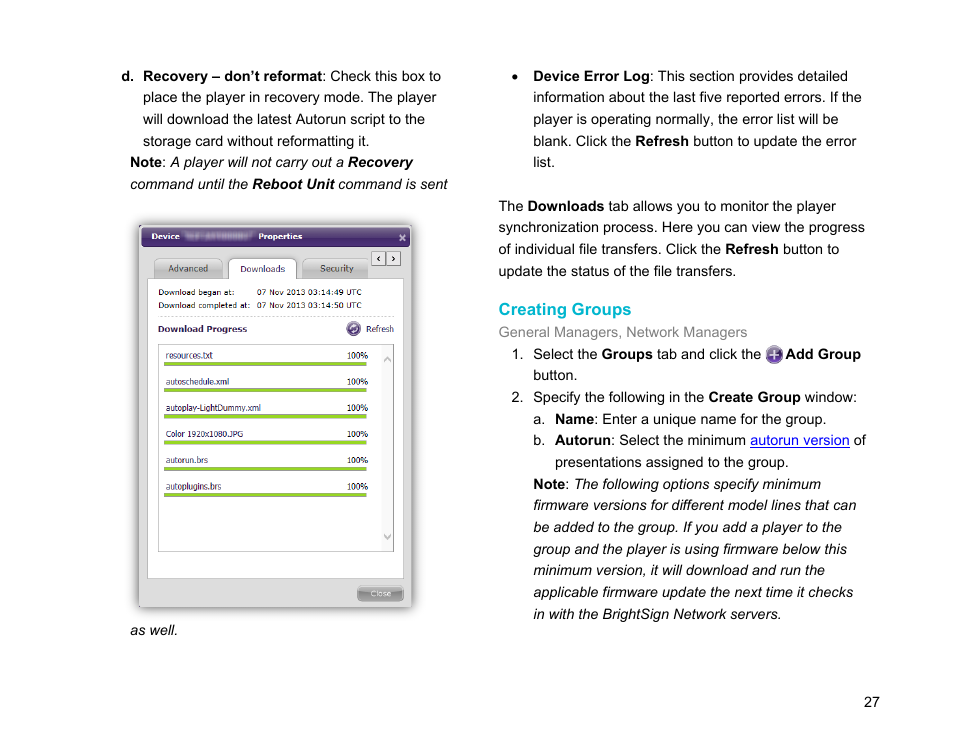 Creating groups | BrightSign Network WebUI User Guide v.3.9 User Manual | Page 31 / 47