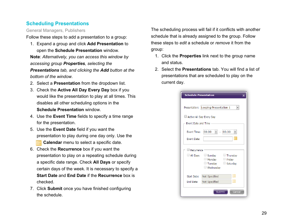Scheduling presentations | BrightSign Network WebUI User Guide v.3.9 User Manual | Page 33 / 47