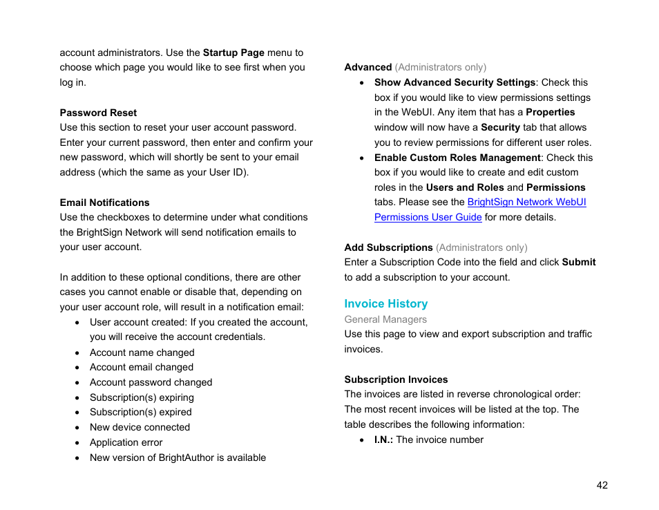 Invoice history | BrightSign Network WebUI User Guide v.3.9 User Manual | Page 46 / 47