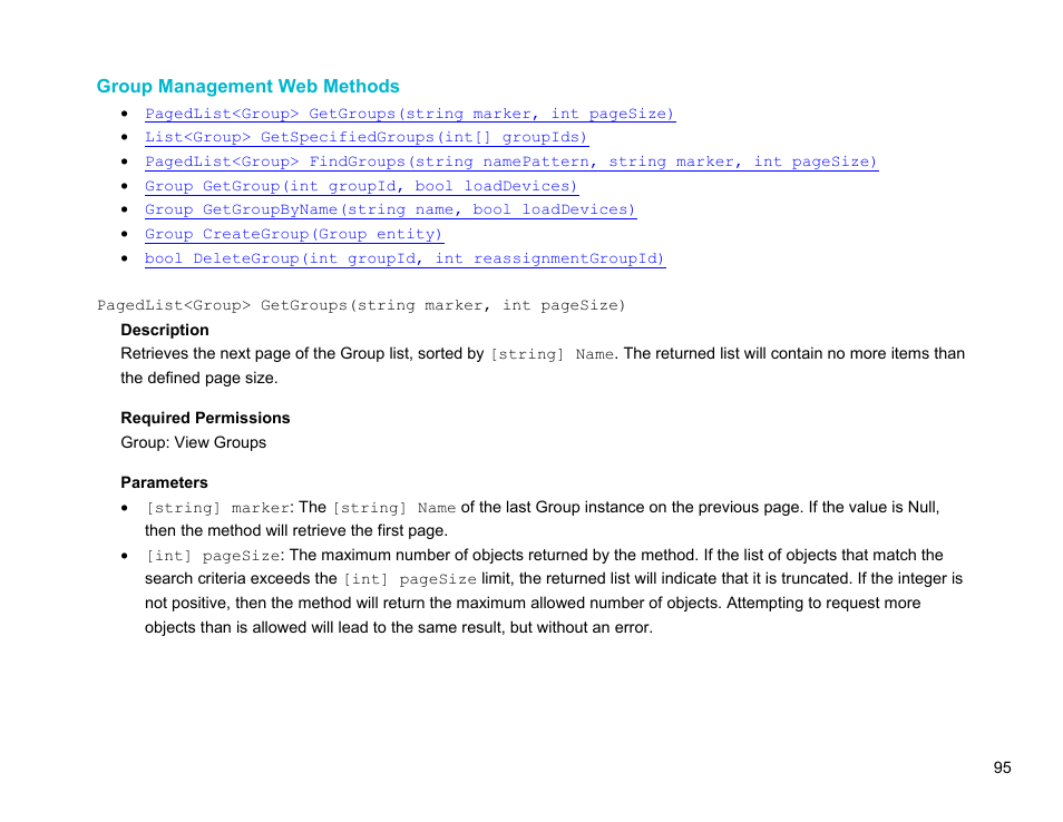 Group management web methods | BrightSign Network Web API Reference Manual v.3.8 User Manual | Page 107 / 138