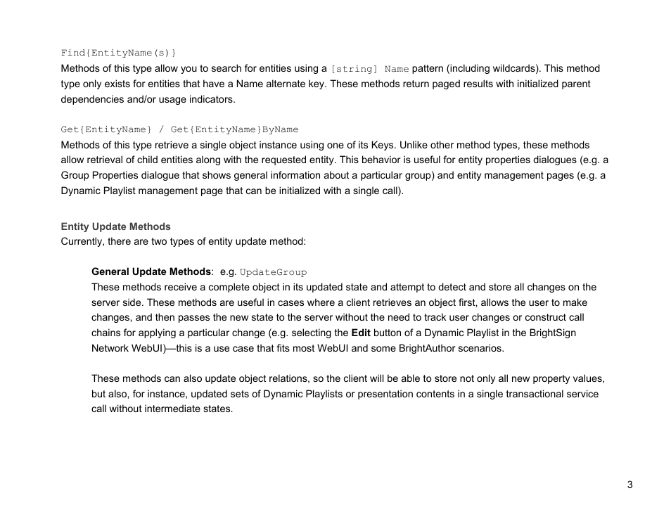 Entity update methods | BrightSign Network Web API Reference Manual v.3.8 User Manual | Page 15 / 138