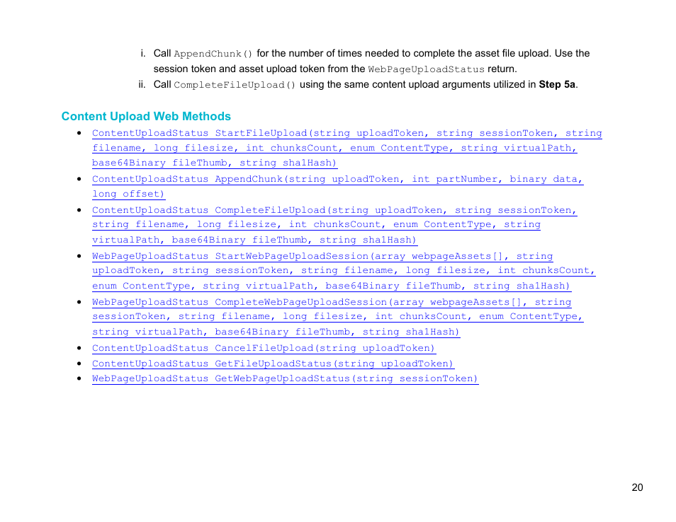 Content upload web methods | BrightSign Network Web API Reference Manual v.3.8 User Manual | Page 32 / 138