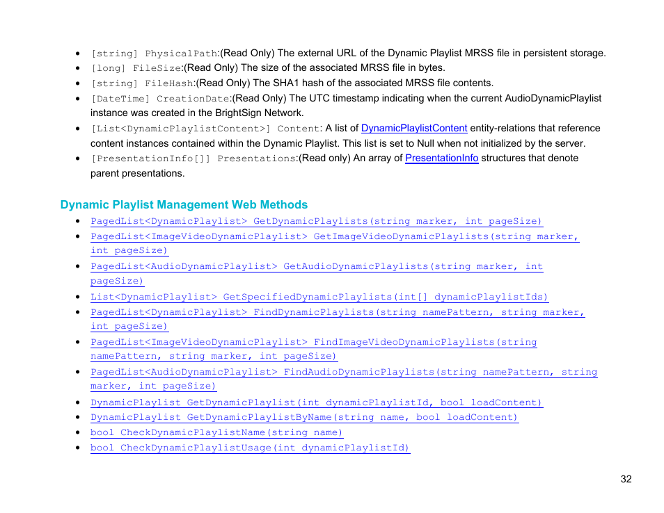 Dynamic playlist management web methods | BrightSign Network Web API Reference Manual v.3.8 User Manual | Page 44 / 138