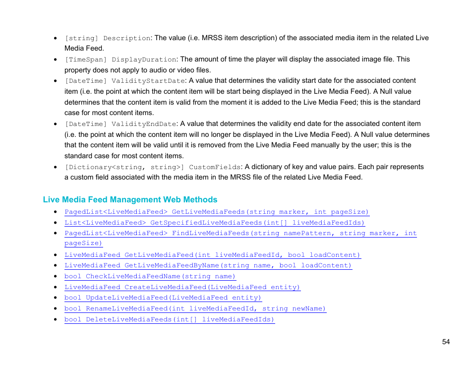 Live media feed management web methods | BrightSign Network Web API Reference Manual v.3.8 User Manual | Page 66 / 138