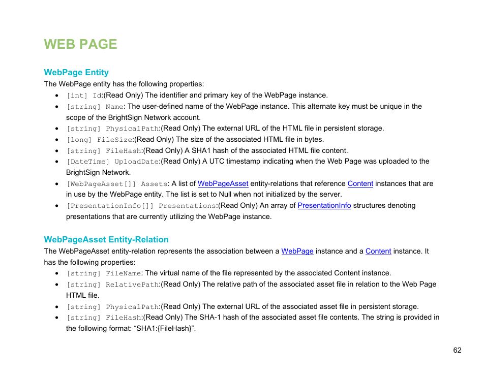 Web page | BrightSign Network Web API Reference Manual v.3.8 User Manual | Page 74 / 138